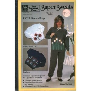 Vintage 1987 That Patchwork Place SuperSweats Pattern P302 Lilies and Logs S-XL